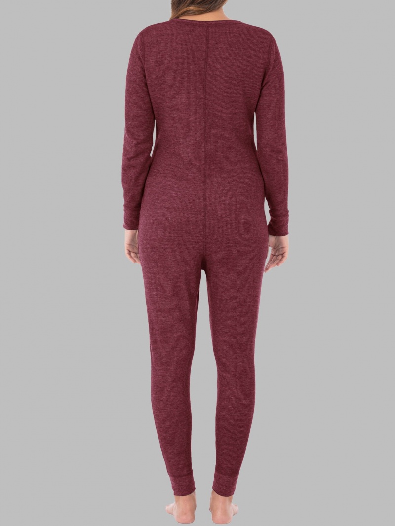 Women's Fruit Of The Loom Waffle Union Suit Merlot Injection | KIF564173