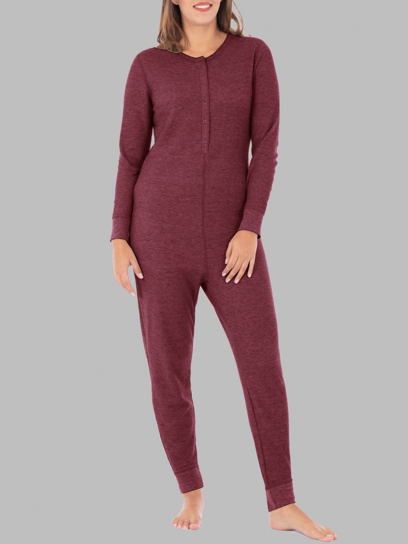 Women\'s Fruit Of The Loom Waffle Union Suit Merlot Injection | KIF564173