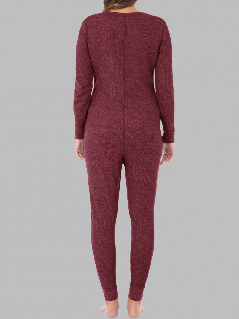 Women's Fruit Of The Loom Waffle Union Suit Merlot Injection | DCV517368