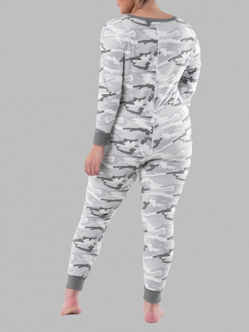 Women's Fruit Of The Loom Waffle Union Suit Spring Fog Camo | YOT702435