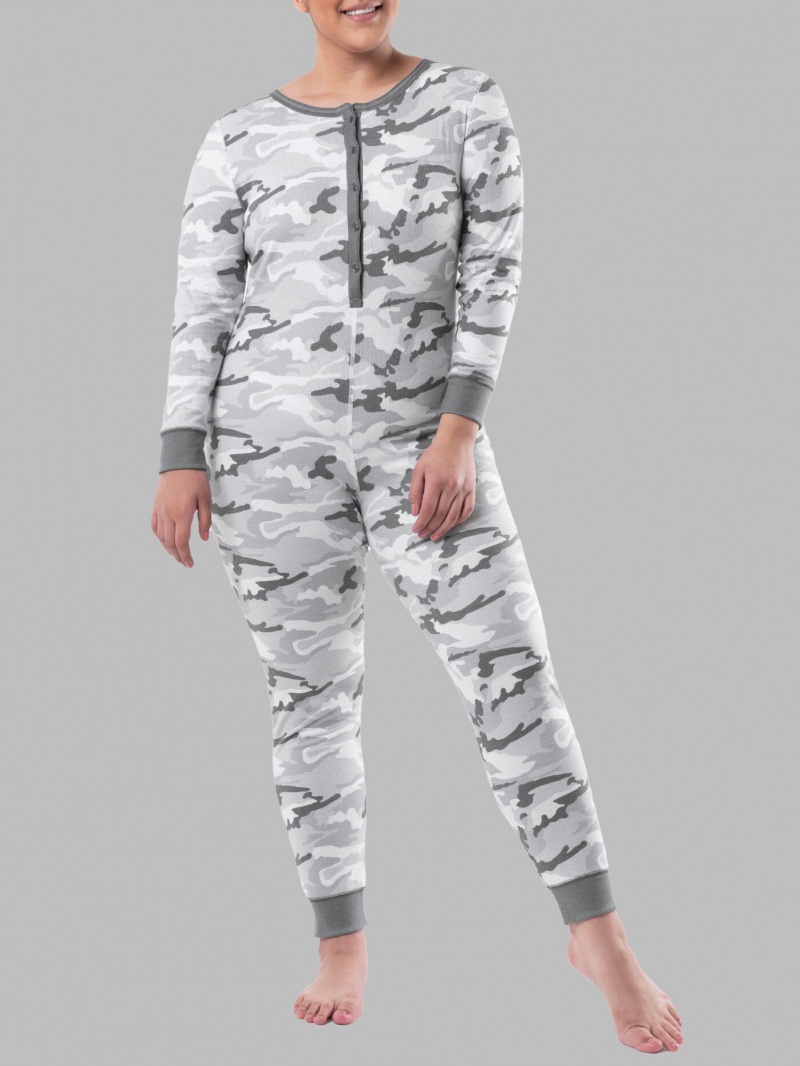 Women\'s Fruit Of The Loom Waffle Union Suit Spring Fog Camo | YOT702435